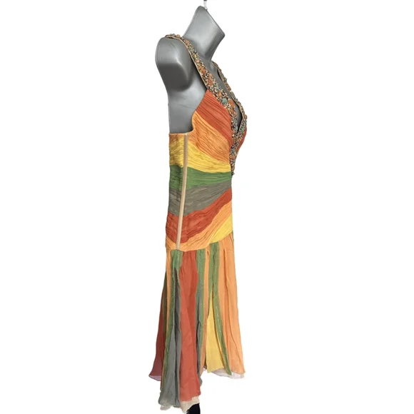 NWT Mandalay 100% Silk Mylticolored Midi Dress w/Gemstone&Beaded embellishment 4 - Picture 6 of 13